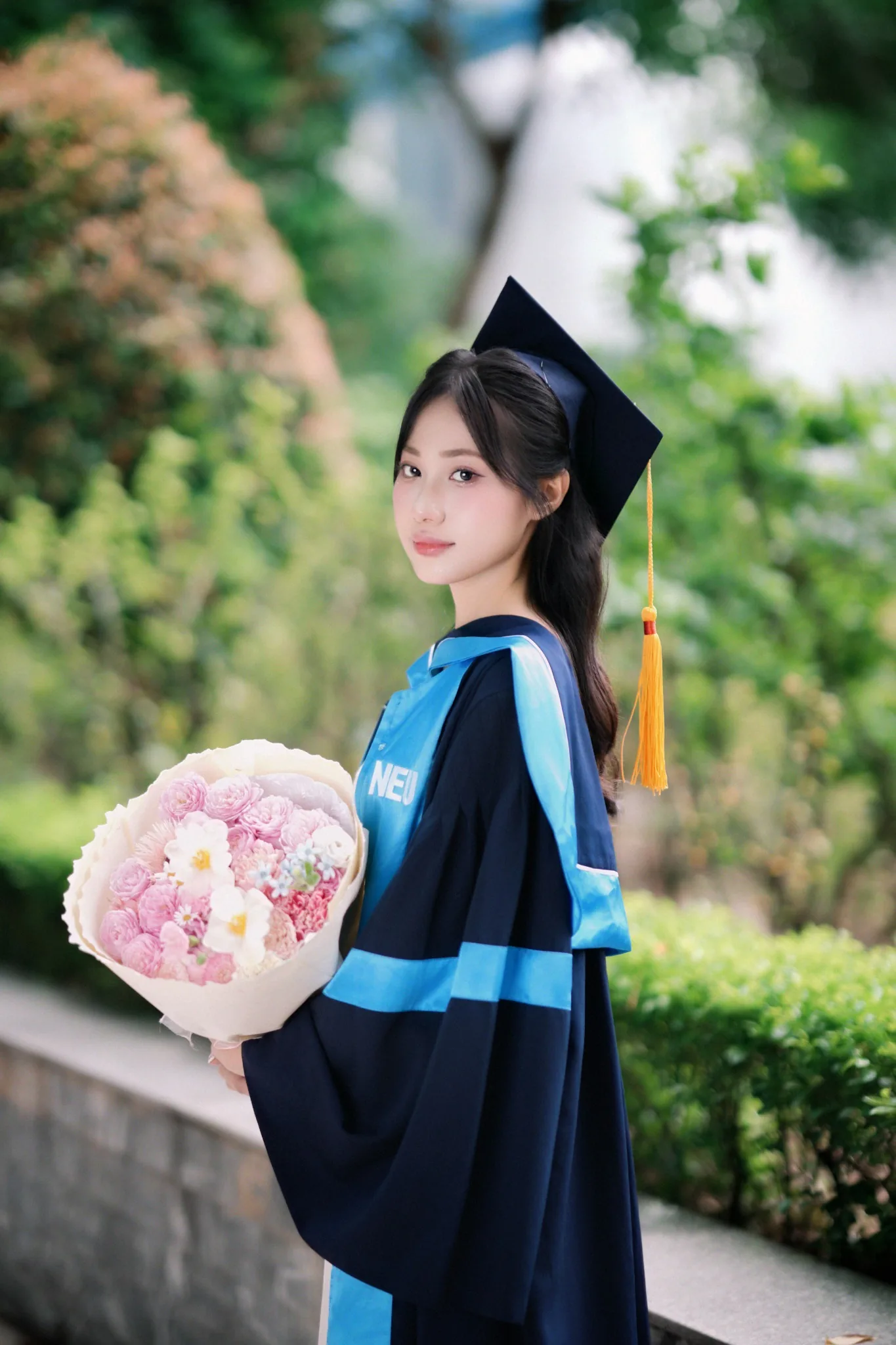 NEU · Hoa và lễ phục
